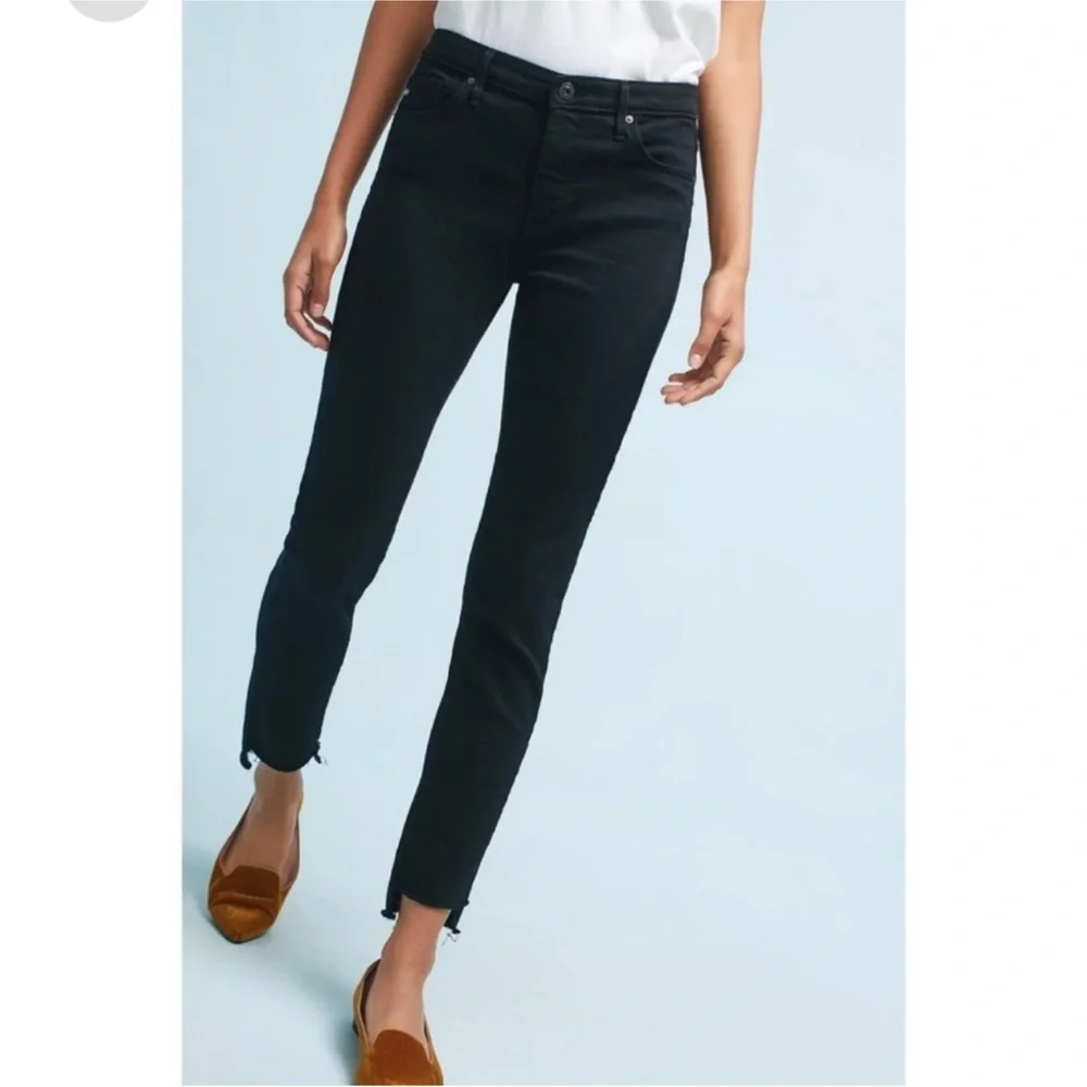 AG Anthropologie Black Stevie Ankle Jean Straight Leg Step Hem Mid-rise